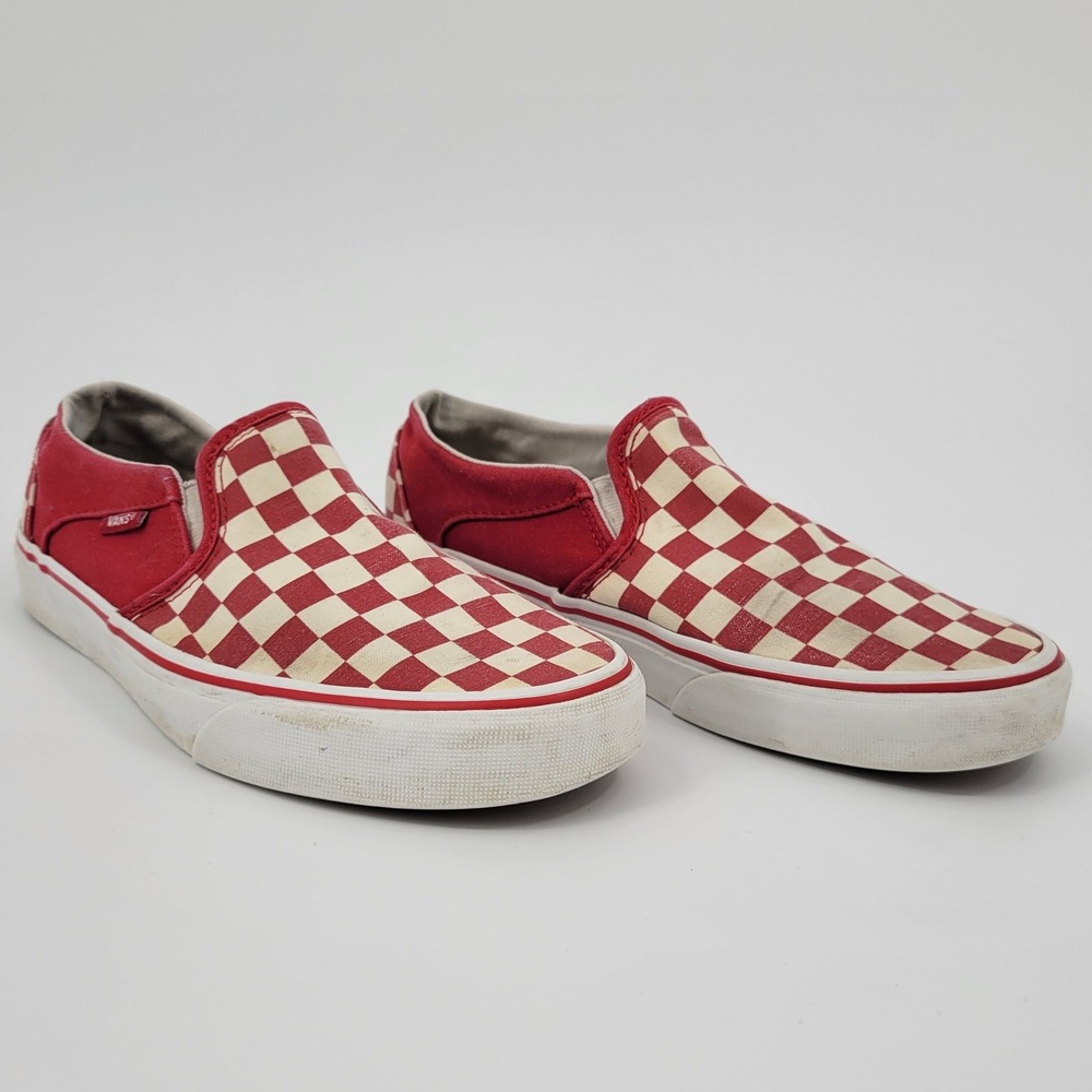 Vans Classic Slip On Sneakers Women Size 8 Red Checkerboard Canvas Skater Shoes